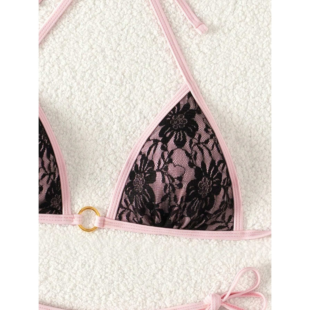 Sexy Pink Lace Tie Side Bikini Set