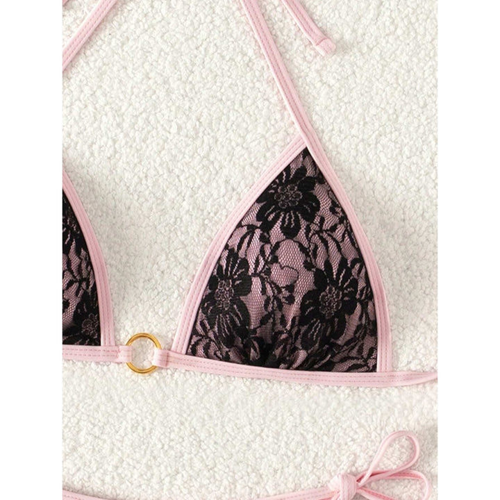 Sexy Pink Lace Tie Side Bikini Set