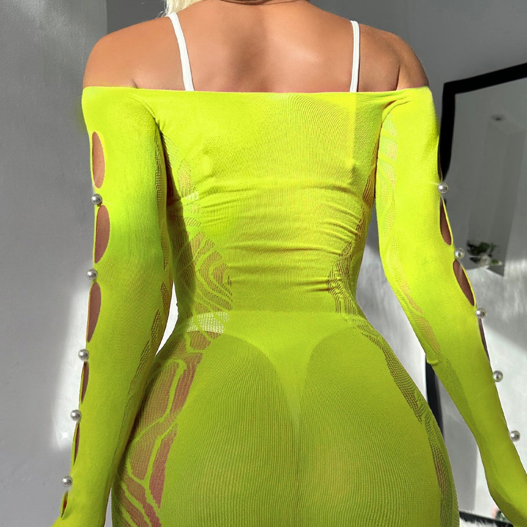Off-Shoulder Cutout Long Sleeve Knit Mini Dress