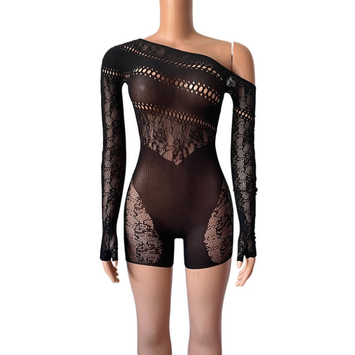 Sexy One-Shoulder Lace Mesh Romper