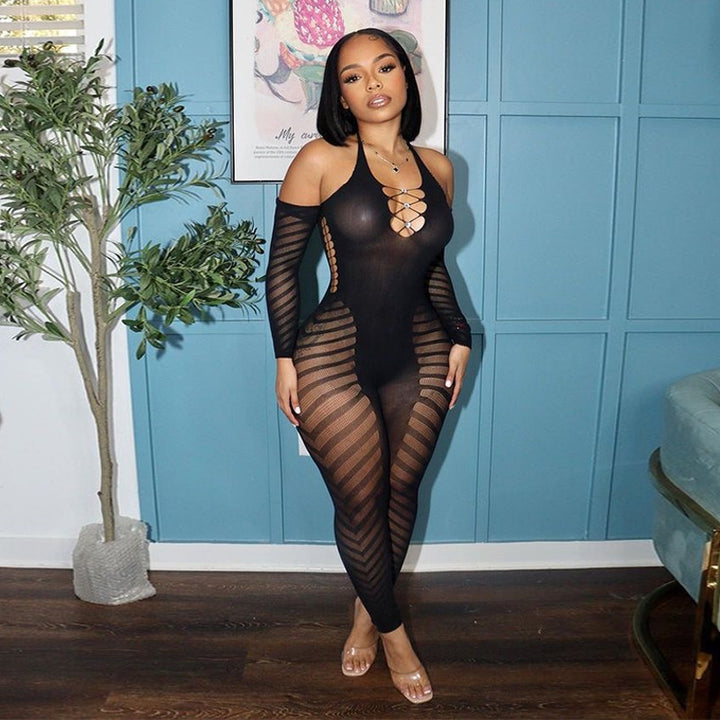 Off-Shoulder Fishnet Cage Bodysuit