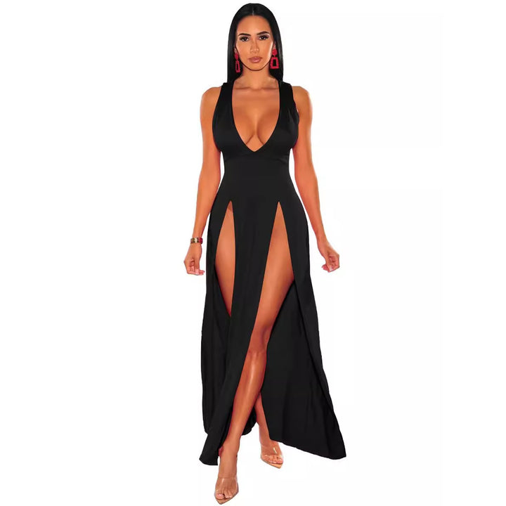Deep V-Neck High Slit Maxi Dress