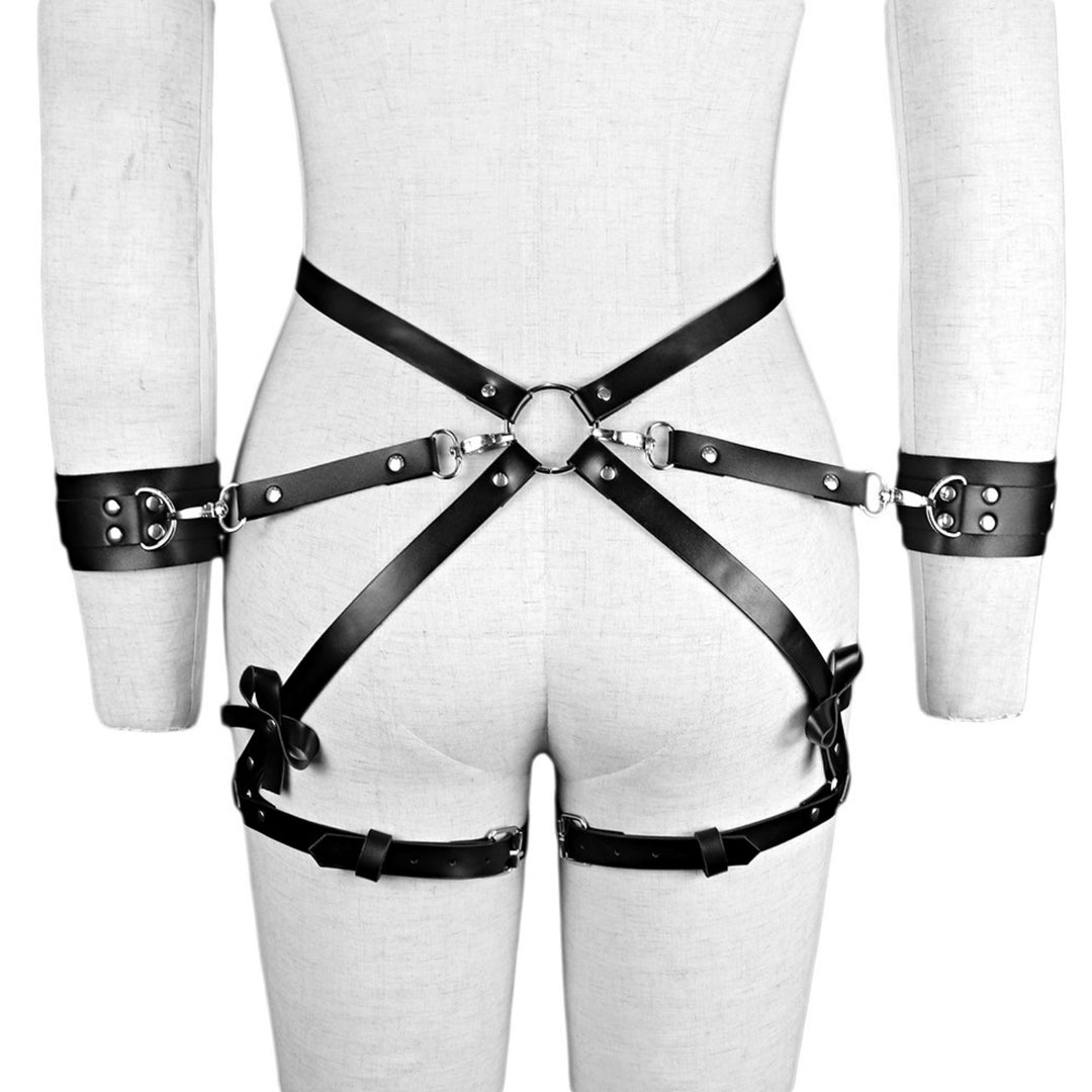 Adjustable Leather Harness Garter Set with Cuffs