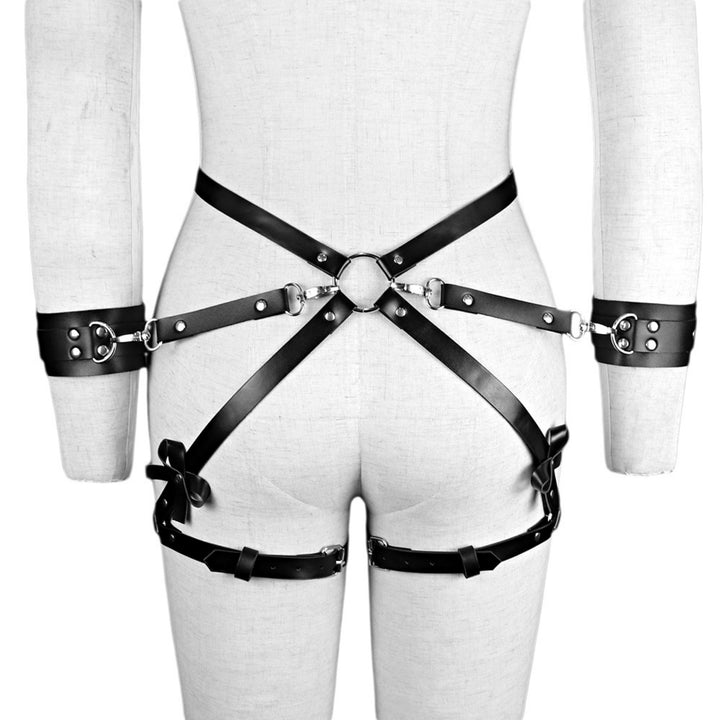 Adjustable Leather Harness Garter Set with Cuffs