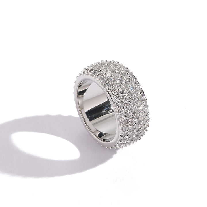 Luxurious Wide-Band Ring with Full Diamond Setting (Silver/Gold Version)