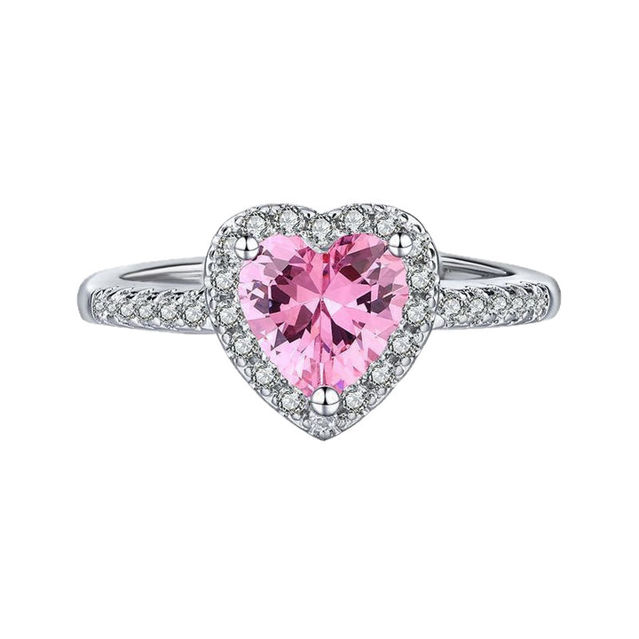 Heart-Shaped Colored Gem Diamond Light Luxury Ring