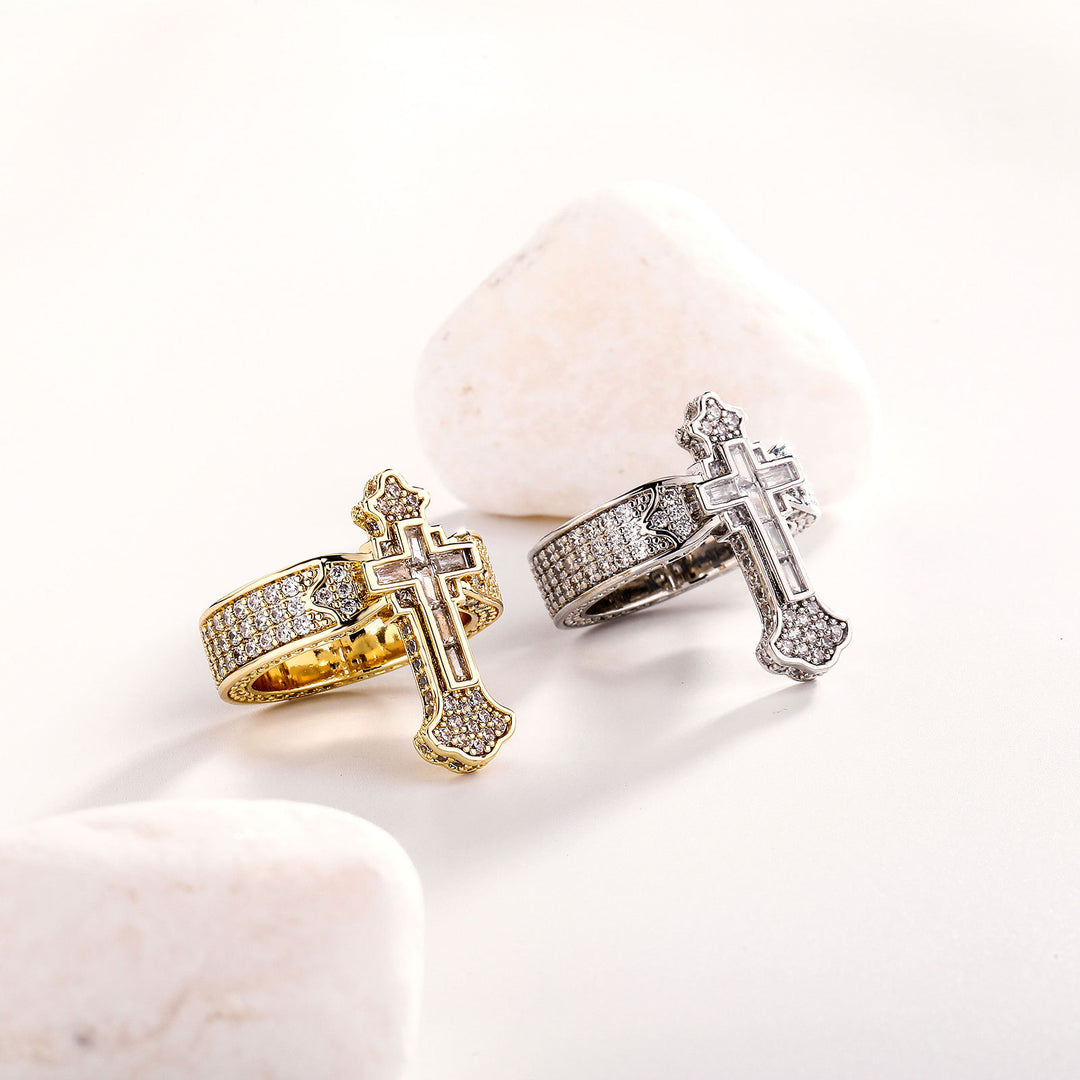 Full-Diamond Cross Ring (Gold/Silver Version)