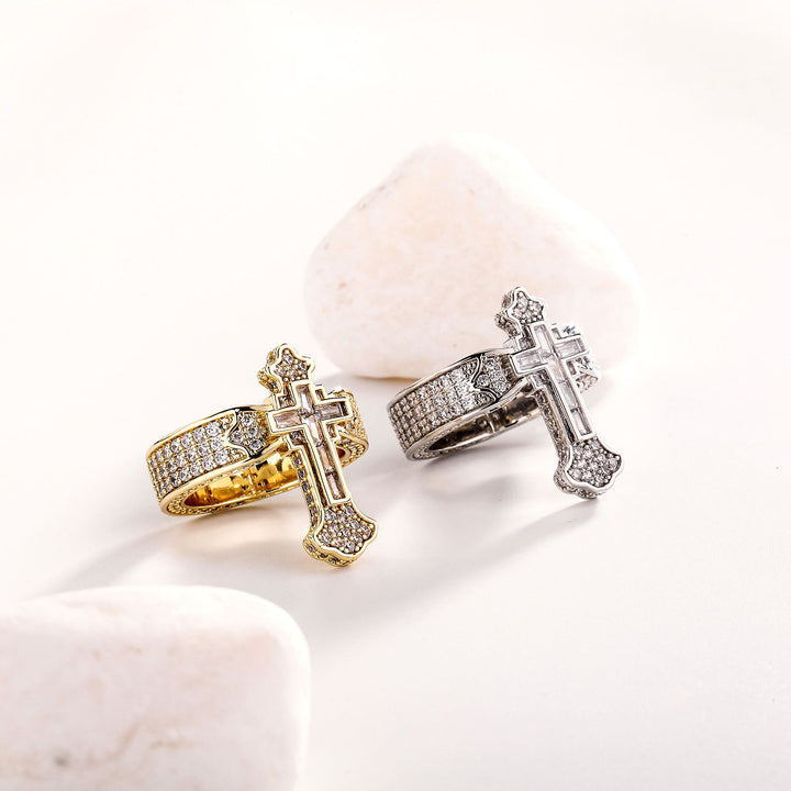 Full-Diamond Cross Ring (Gold/Silver Version)