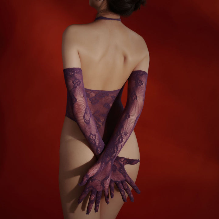 Halter Lace Bodysuit with Matching Gloves
