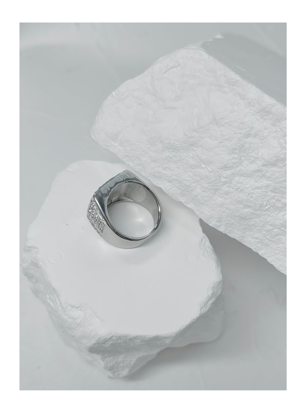 Silver full diamond geometric wide face ring