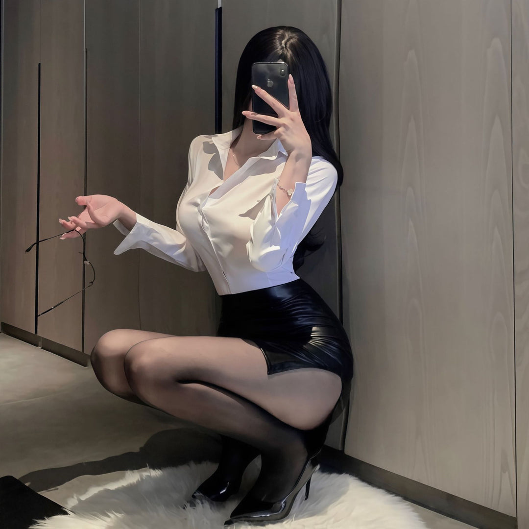 Secretary Role-Play Shirt & Leather Mini Set