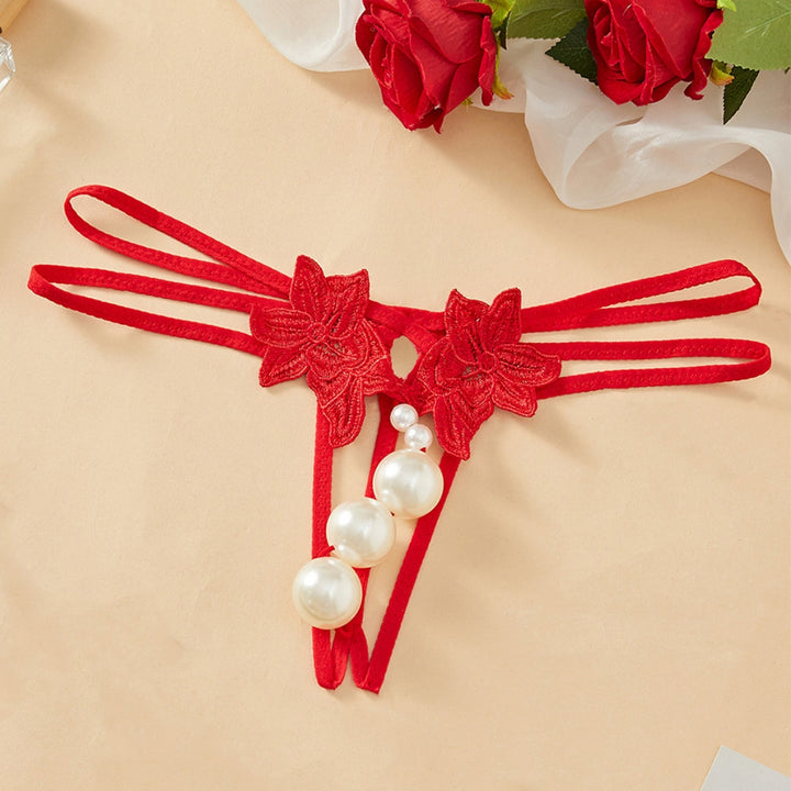Pearl String Open-Crotch Thong & Sheer Slit Skirt Set