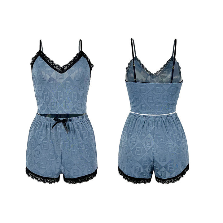Lace Trim Cami Top and Shorts Pajama Set