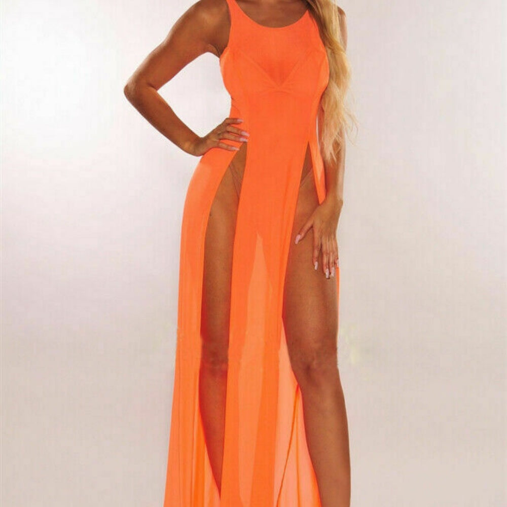 High-Slit Mesh Gown