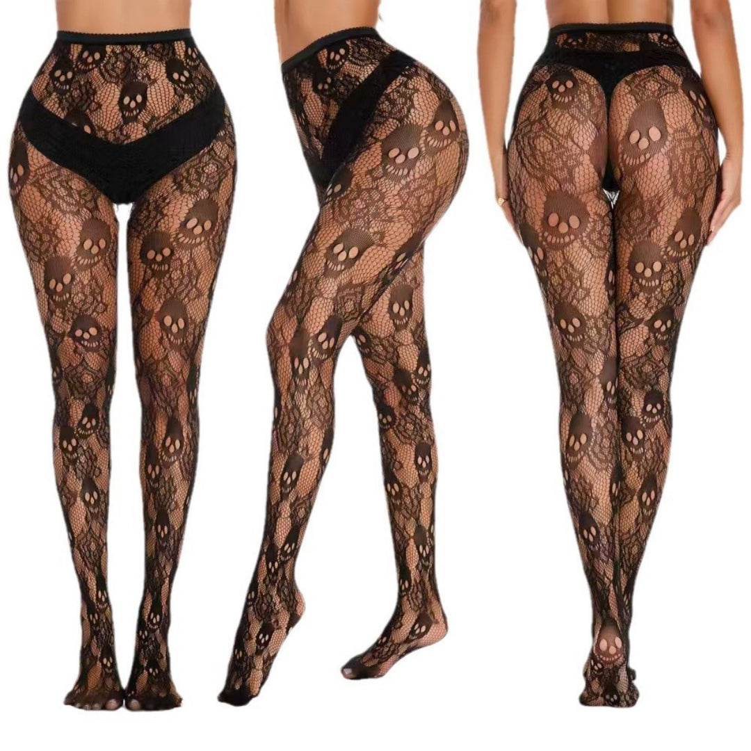 Skull Lace Fishnet Tights