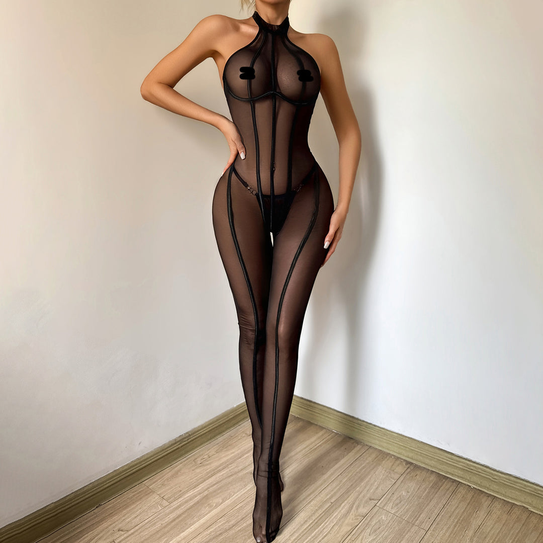 Sexy Sheer Mesh Halter Bodystocking