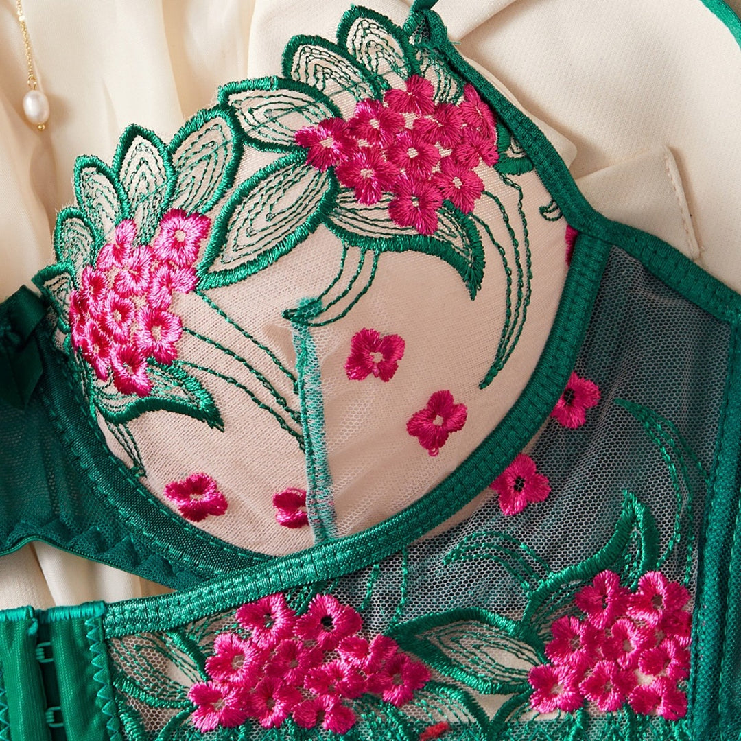 Floral Embroidered Sheer Garter Set