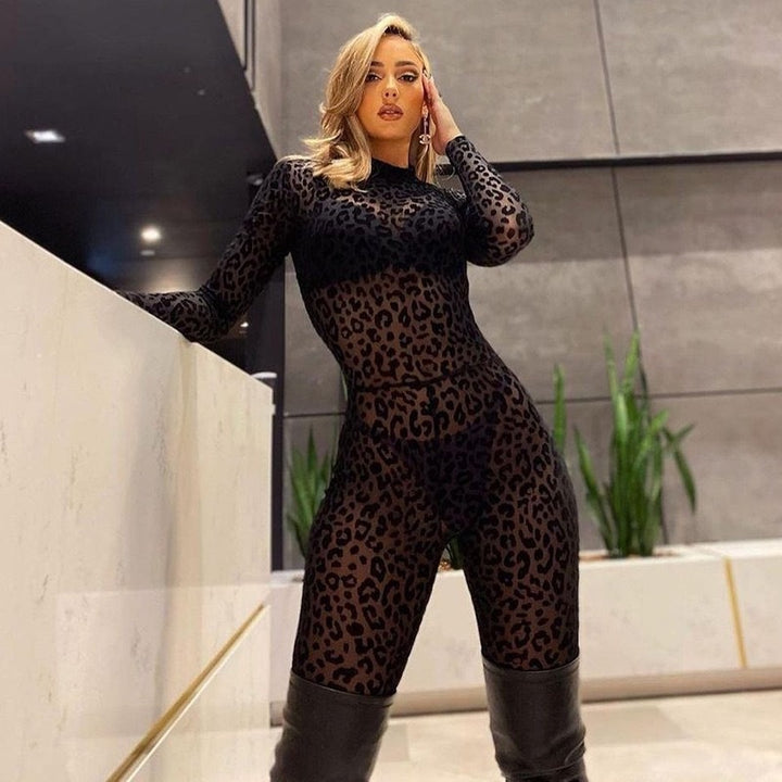 Leopard Print Long Sleeve Mesh Bodysuit