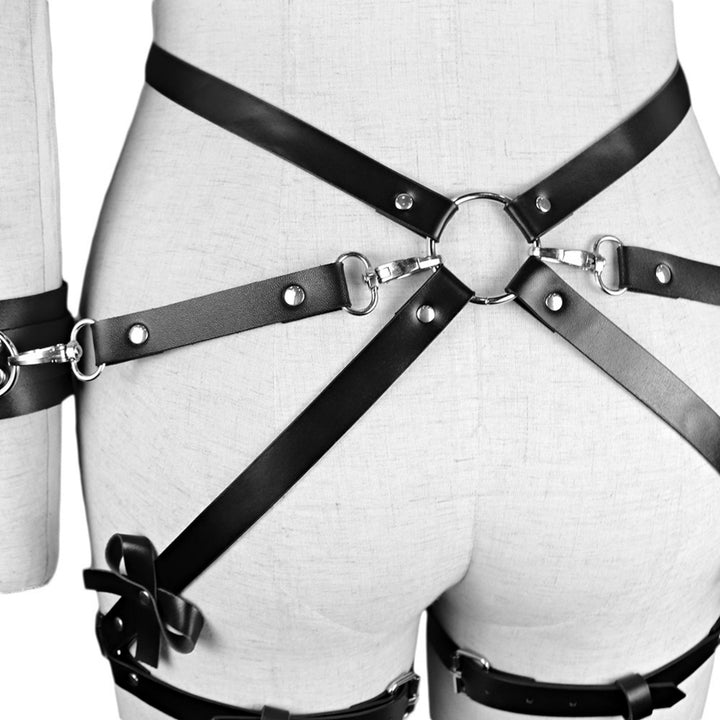 Adjustable Leather Harness Garter Set with Cuffs