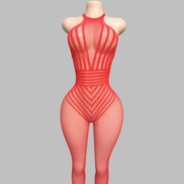 Mesh Cage Halter Bodysuit