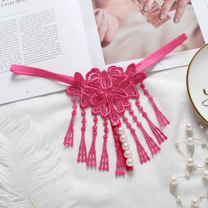 Tassel Pearl Lace Thong
