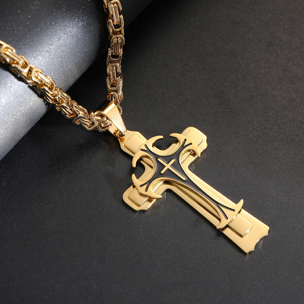 Double-Layer Cross Personalized Necklace (Silver-Gold Two-Tone/Full Gold/Full Silver Version)