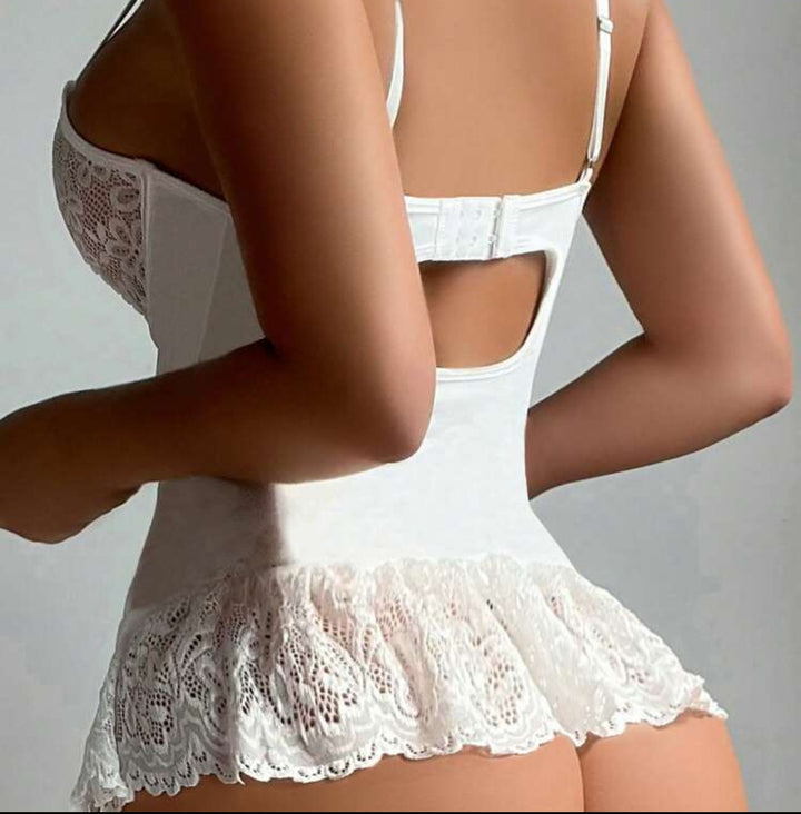 Lace-Up Corset Teddy with Garter Straps