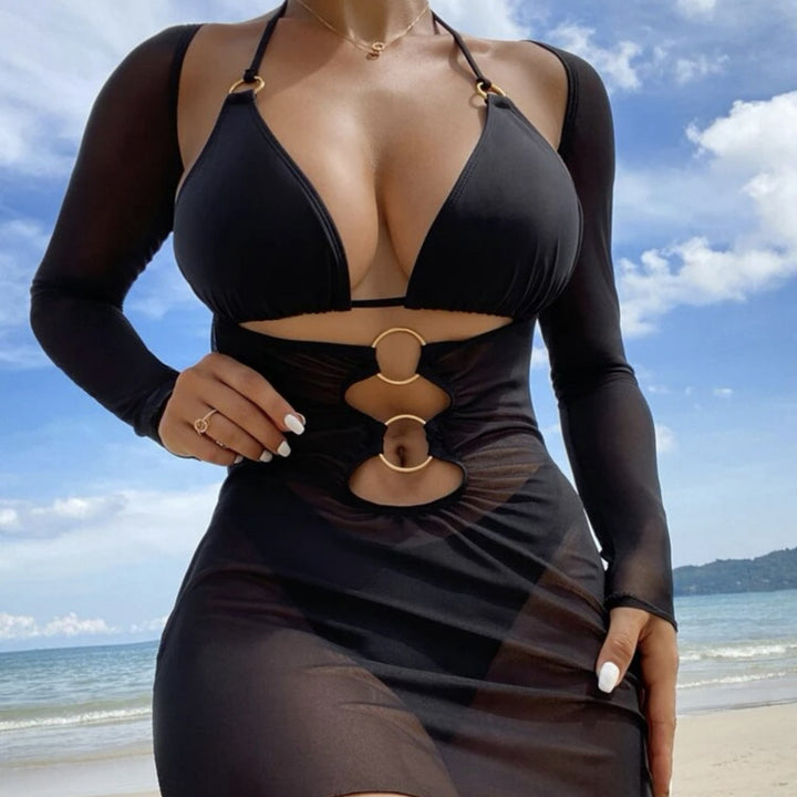 Sheer Mesh Cover-Up Bikini Set