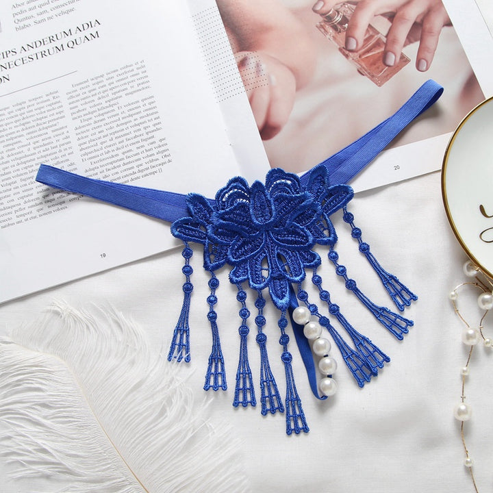 Tassel Pearl Lace Thong