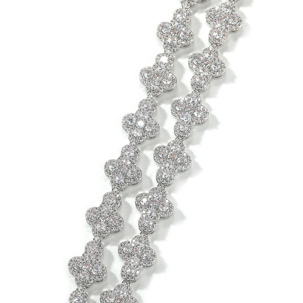 Round-Edge Cross Full-Diamond Bracelet (Silver/Gold Version)