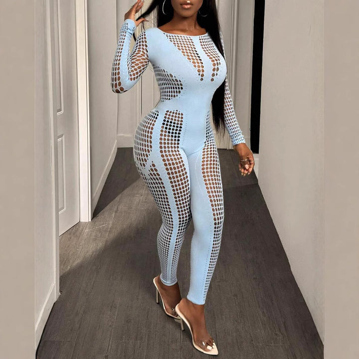 Ice-Blue Full-Body Porthole Catsuit