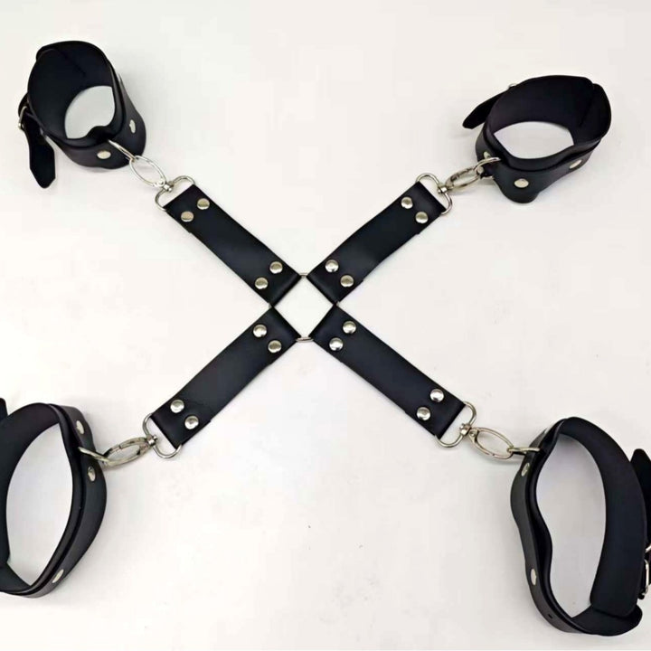 Bow-Adorned Leather Garter Harness Set