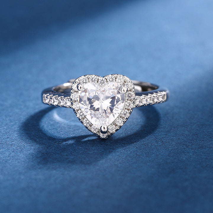 Heart-Shaped Colored Gem Diamond Light Luxury Ring