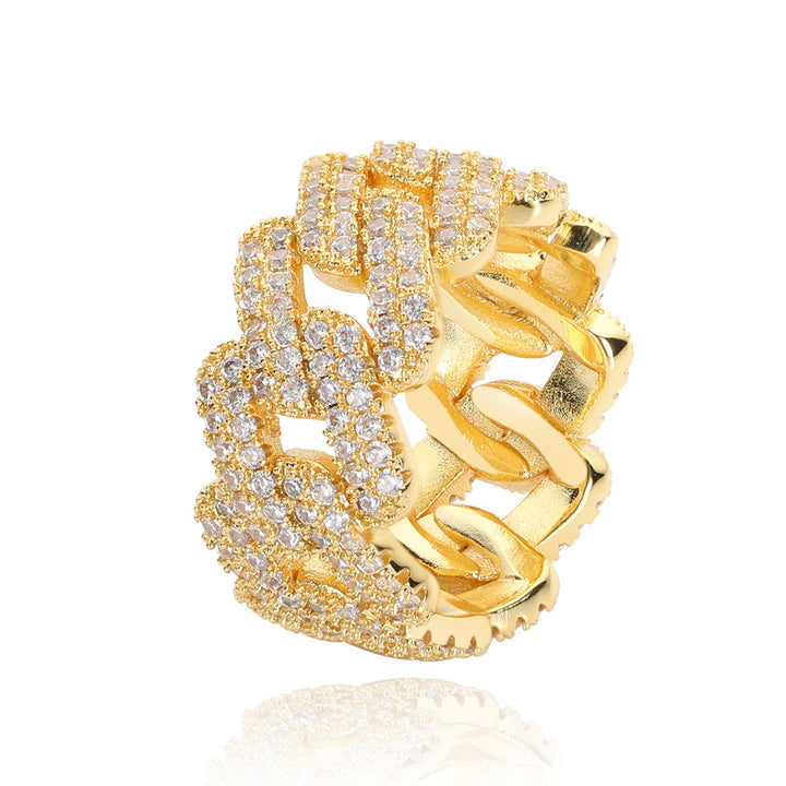 Cuban Chain Full Diamond Personality Ring (Gold/Silver Version)