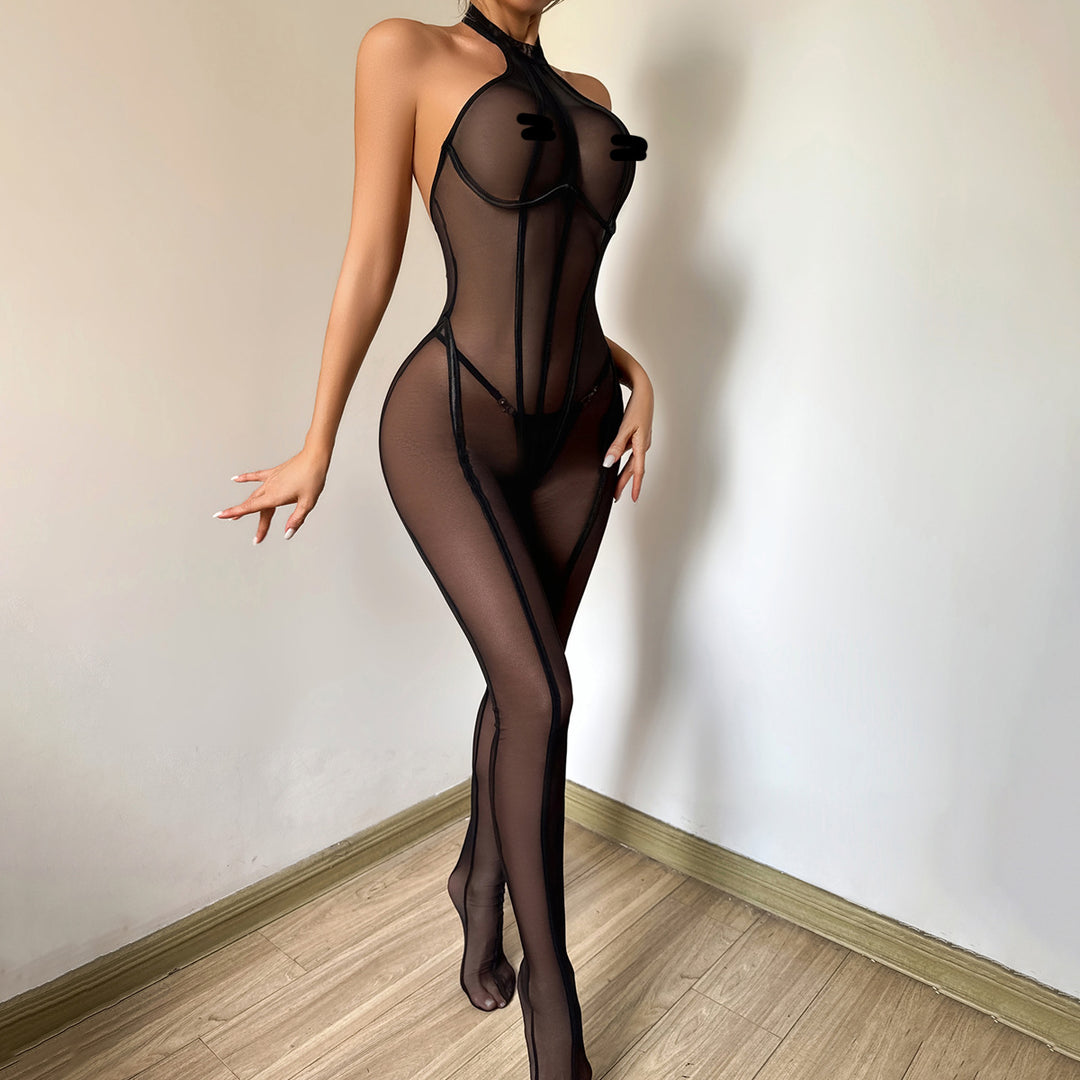 Sexy Sheer Mesh Halter Bodystocking