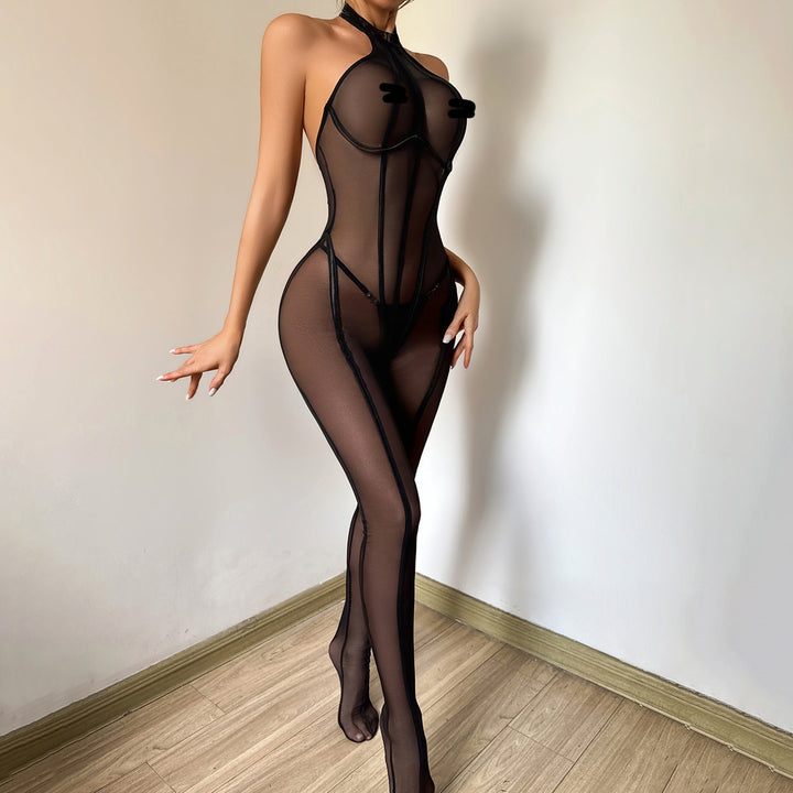 Sexy Sheer Mesh Halter Bodystocking