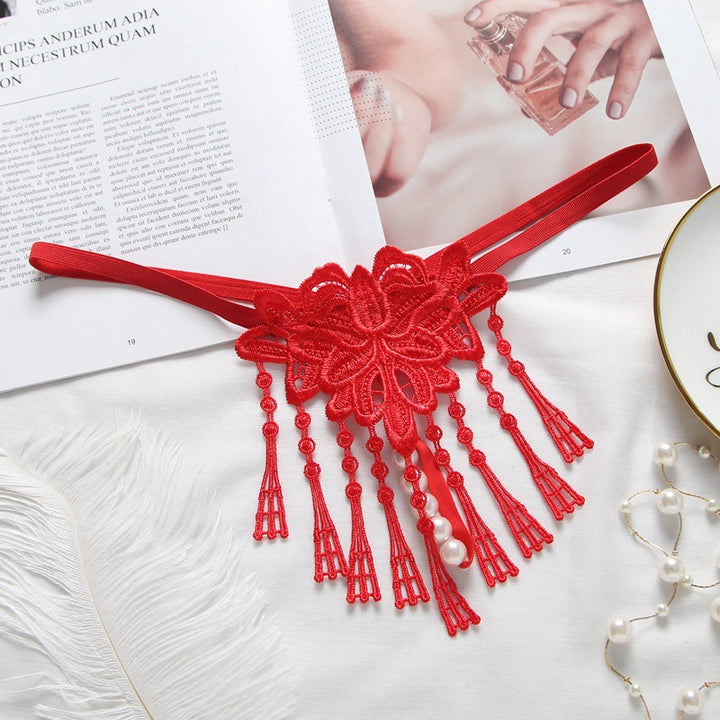 Tassel Pearl Lace Thong