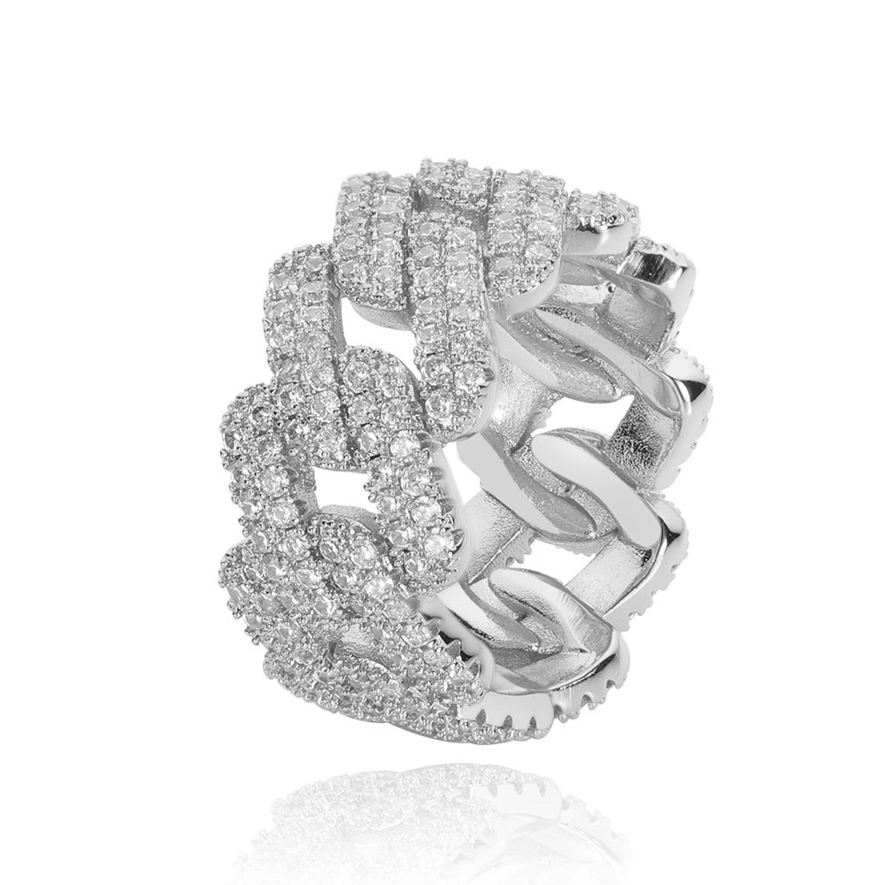 Cuban Chain Full Diamond Personality Ring (Gold/Silver Version)