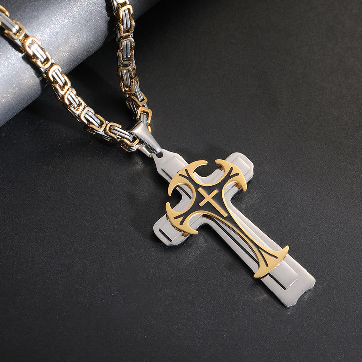 Double-Layer Cross Personalized Necklace (Silver-Gold Two-Tone/Full Gold/Full Silver Version)