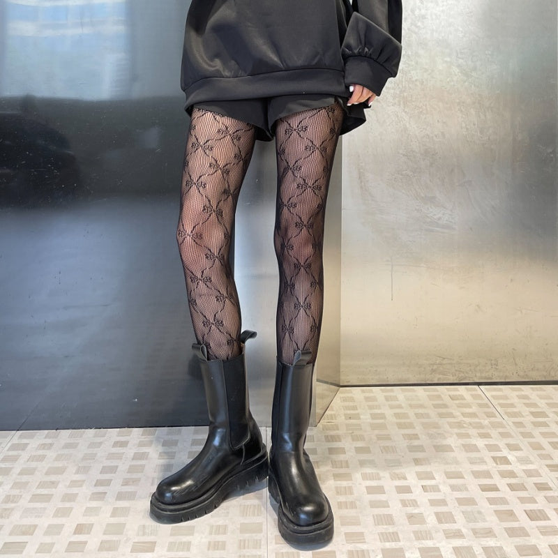 Bow Knot Fishnet Crotchless Pantyhose