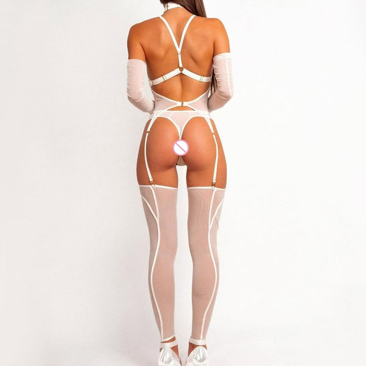 Geometric Sheer Mesh Bodystocking