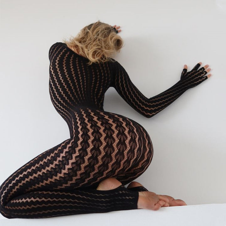 Sheer Zigzag Pattern Bodystocking
