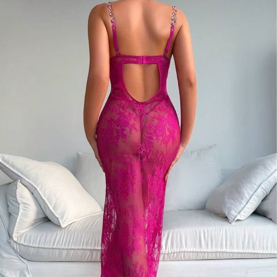 Floral Lace Long Sheer Gown