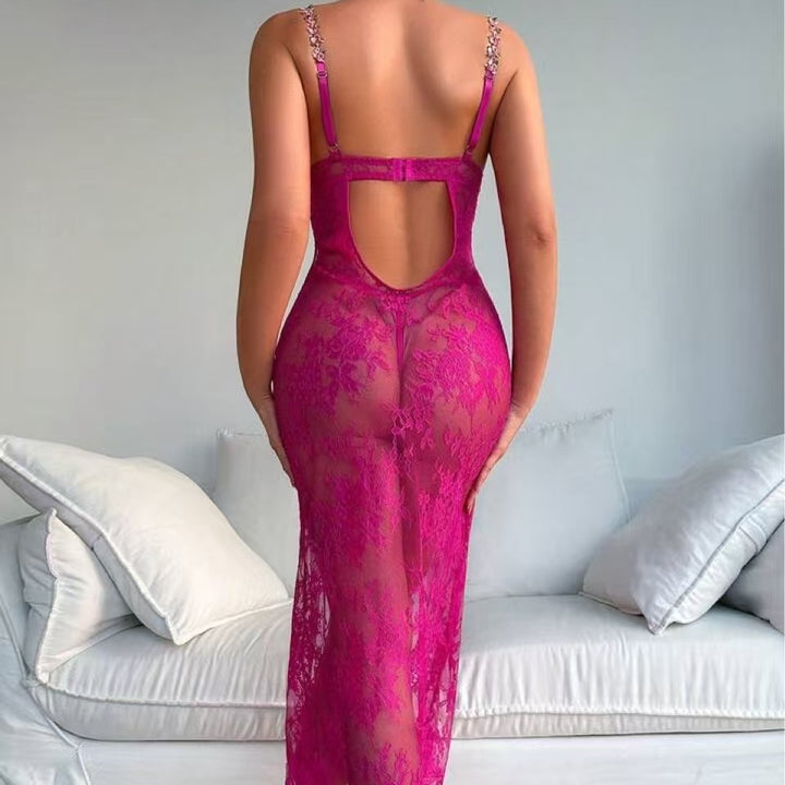 Floral Lace Long Sheer Gown