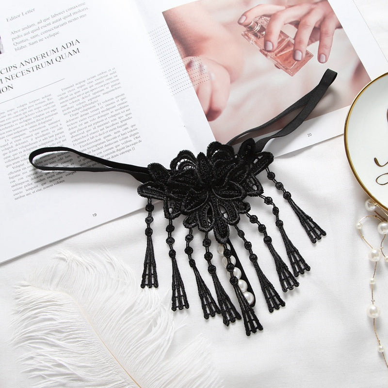 Tassel Pearl Lace Thong