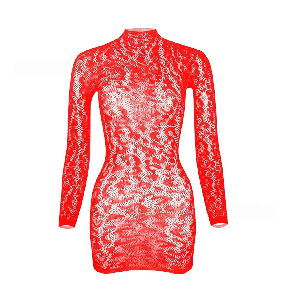 Leopard Lace Mesh Mini Dress