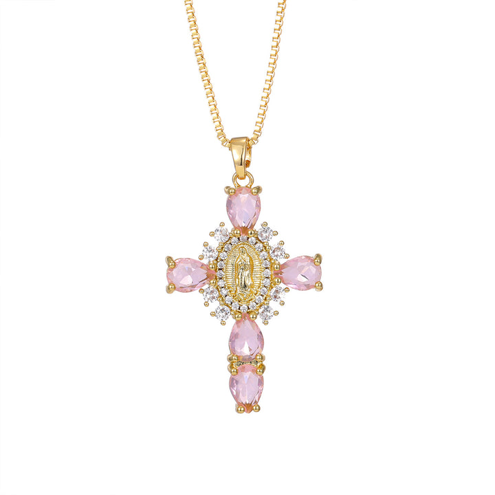 Colorful Cross Virgin Mary Necklace  Fusion of Faith and Fashion