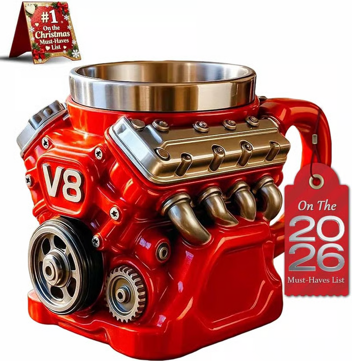 Engine-Themed Coffee Mug, Realistic V8 Engine Stainless Steel Mug