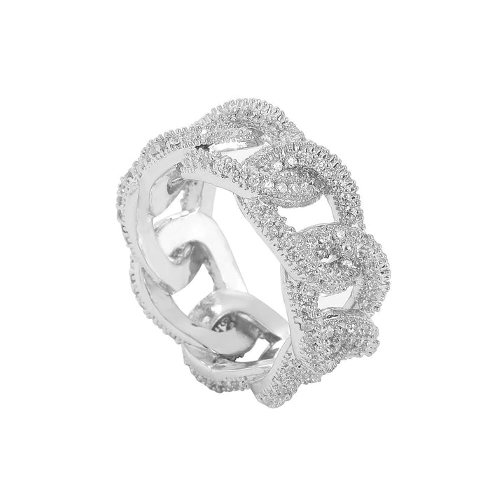 Cuban Chain-Style Full Diamond Ring (Gold/Silver Version)