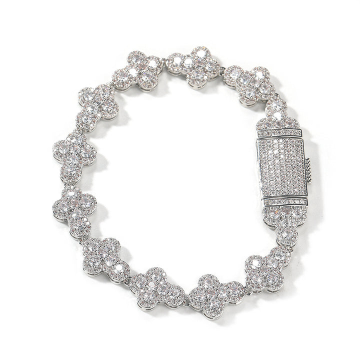 Round-Edge Cross Full-Diamond Bracelet (Silver/Gold Version)